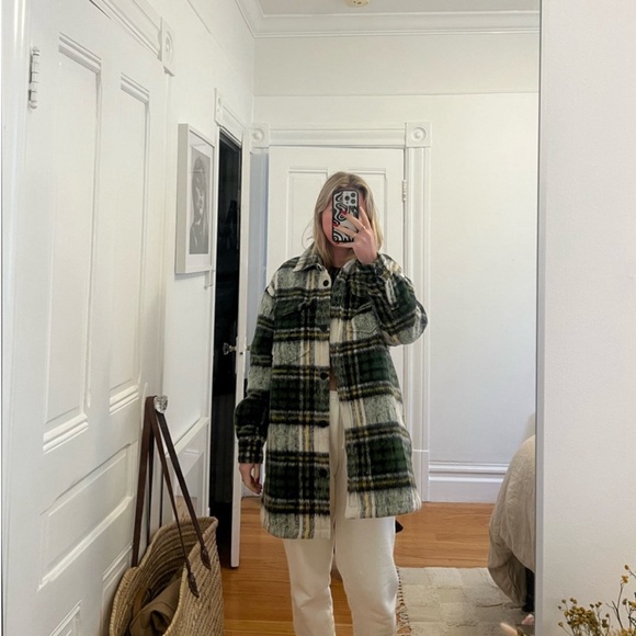 AllSaints Green Plaid Print Coat Shacket - Picture 1 of 5
